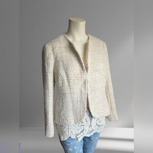 Anne Klein Tweed Jacket Cream Sparkle Chanel Style Size M